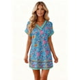 thumbnail image 6 of Women's Fashionable Floral Print V-Neck Short Sleeve Dress with Pocket, Casual Pullover Summer Dress, Comfortable Loose Fit, Stylish Ladies Wear,Blue,2XL, 6 of 8