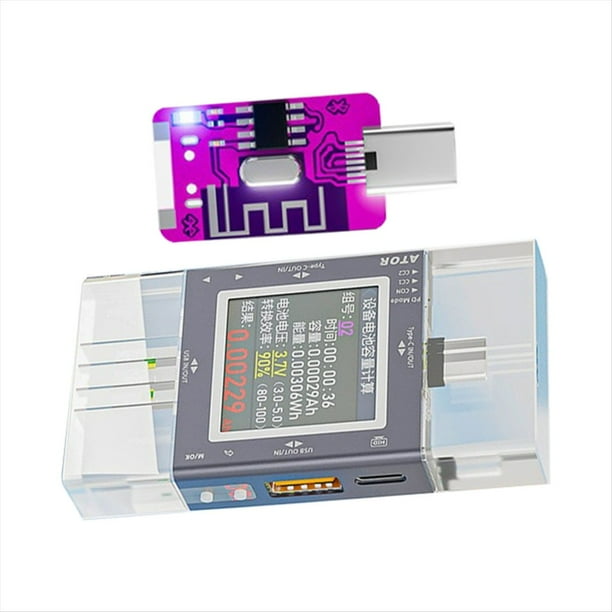 Probador USB/Tipo C con Pantalla Digital Multifunción, Monitor de Voltaje y Corriente, Medidor de Potencia PD3.0, Carga Rápida con Módulo Bluetooth.