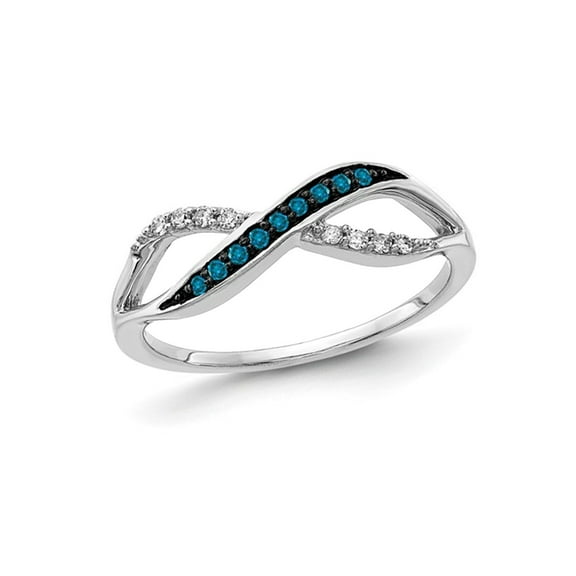 1/8 Carat (Ctw) Blue and White Diamond Criss-Cross Ring in 14K White Gold