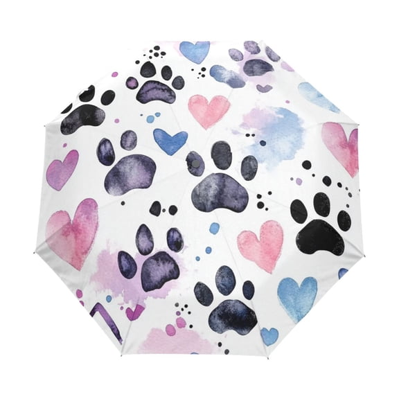 BZSMCE One-Touch Auto Open Close Rain Umbrella With Creative Heartfelt Pawprints Pattern