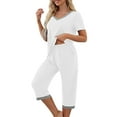 thumbnail image 6 of AWZXDE Women's Capri Pajama Set V Neck Short Sleeve Top with Pockets Casual 7/8 Pants Sleepwear White,S, 6 of 9