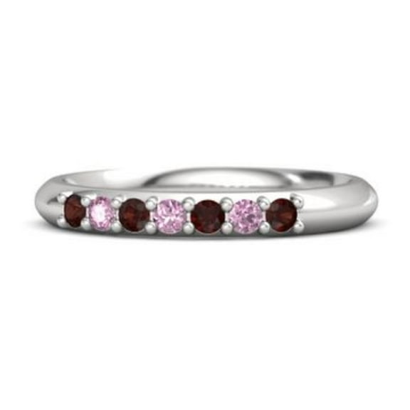 Red Garnet & Pink Spinel Half Eternity Dainity Band Ring 925 Sterling Silver Ring Thanksgiving Gift Valentine Gift Women Gift Size US- 4
