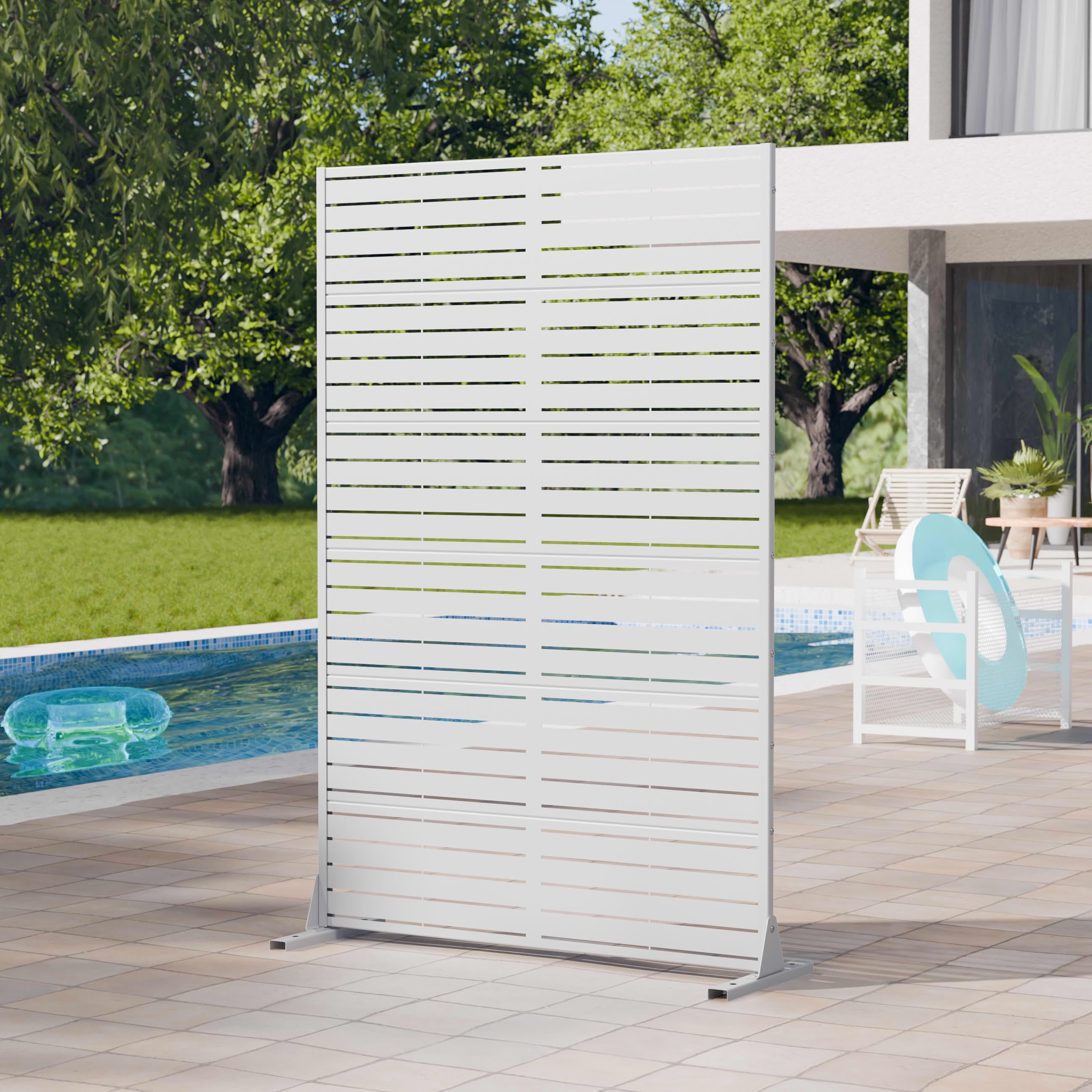 MAYEERTY 2-Piece Outdoor Metal Privacy Screen 6ft × 4ft White, 6-Panel Classic Louvered, Rust-Resistant for Patio