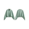 thumbnail image 3 of Women Cropped Jacket Wool Blend Varsity Short Pea Coats Long Sleeve Button Down Winter Casual Outerwear Light Green L, 3 of 6