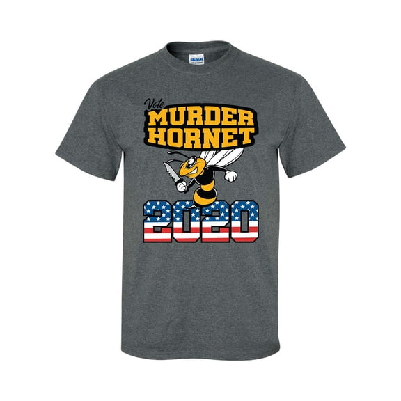 Funny Vote Murder Hornet 2020 USA American Flag Short Sleeve T-shirt-Heather Grey-5xl