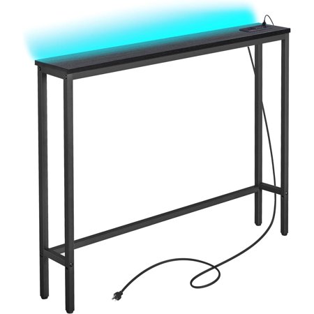 5.9" Narrow Console Sofa Table with 7 Colors LED Light Strip, 5.9" Dx39.4”Wx31.1”H Long Behind Couch Table with Power Outlet&USB Port, Skinny Table Metal Frame 6.5’ Power Cord
