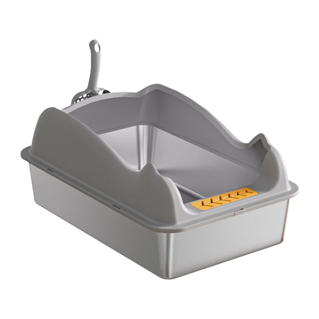 Caja de arena para gatos, orinal para gatos de interior, inodoro con cuchara para arena, bandeja de arena, práctico orinal para mascotas para animales Gris claro