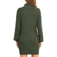 thumbnail image 4 of Women Turtleneck Sweater Dress Autumn Winter Casual Loose Long Puff Sleeve Rib Knit Pullover Dress OD Green XS, 4 of 7