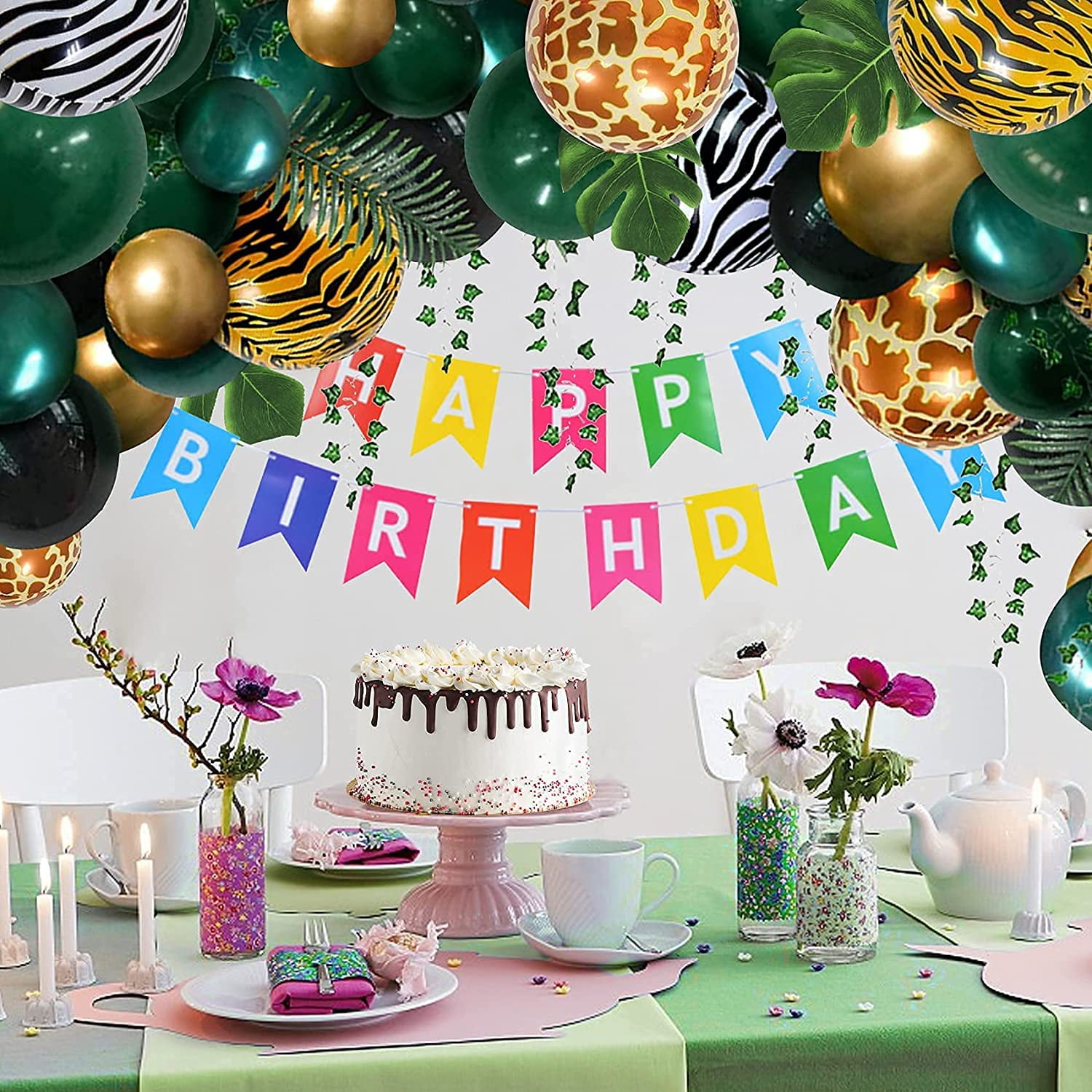 Jungle Safari Tropical Theme Sage Green Balloons Arch Garland Kit Kid S Party Supplies Decorations Decor Birthday Decorations For Boys Girls Balloons For Birthday Party Walmart Com