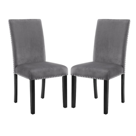 Cobre Contemporary Velvet Dining Chair with Nailhead Trim(Set of 2) in Gray