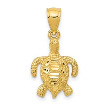 Turtle Pendant - 14k Yellow Gold Textured Sea Turtle Pendant Charm Necklace Life