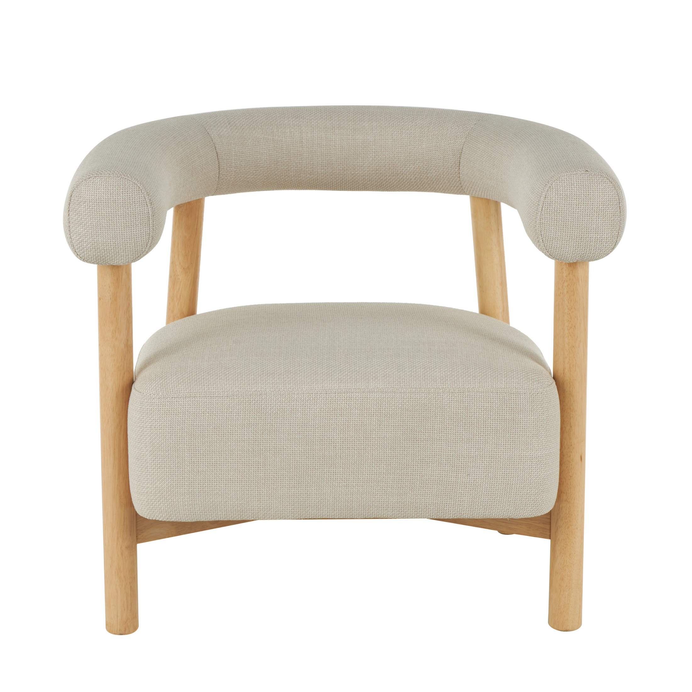DecMode Polyester Curved Back Mid Century Modern Round Boucle Lounge Chair with Light Brown Wood Frame, Beige