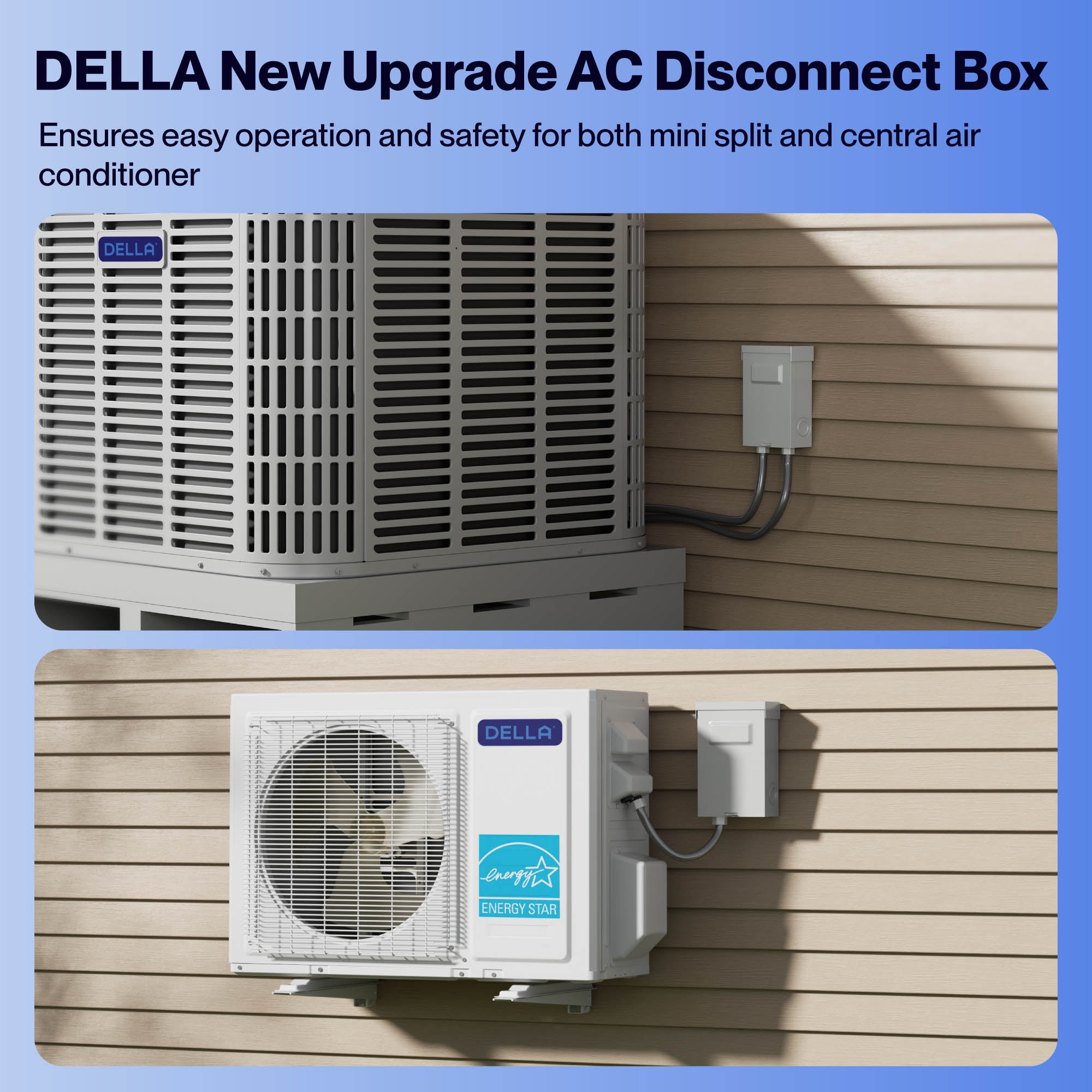 DELLA 30 Amp AC Disconnect Box Outdoor (Fuse Not Included), 120/240VAC, UL Listed, Waterproof AC Disconnect for Mini Split, Pull Out Switch for Home, Light Commercial HVAC Systems