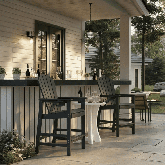 Miekor Furniture HDPE Bar Height Adirondack Chair with Cup Holder, All-Weather Outdoor Patio Bar Chair with Armrests 1 Piece(BK) No.4307