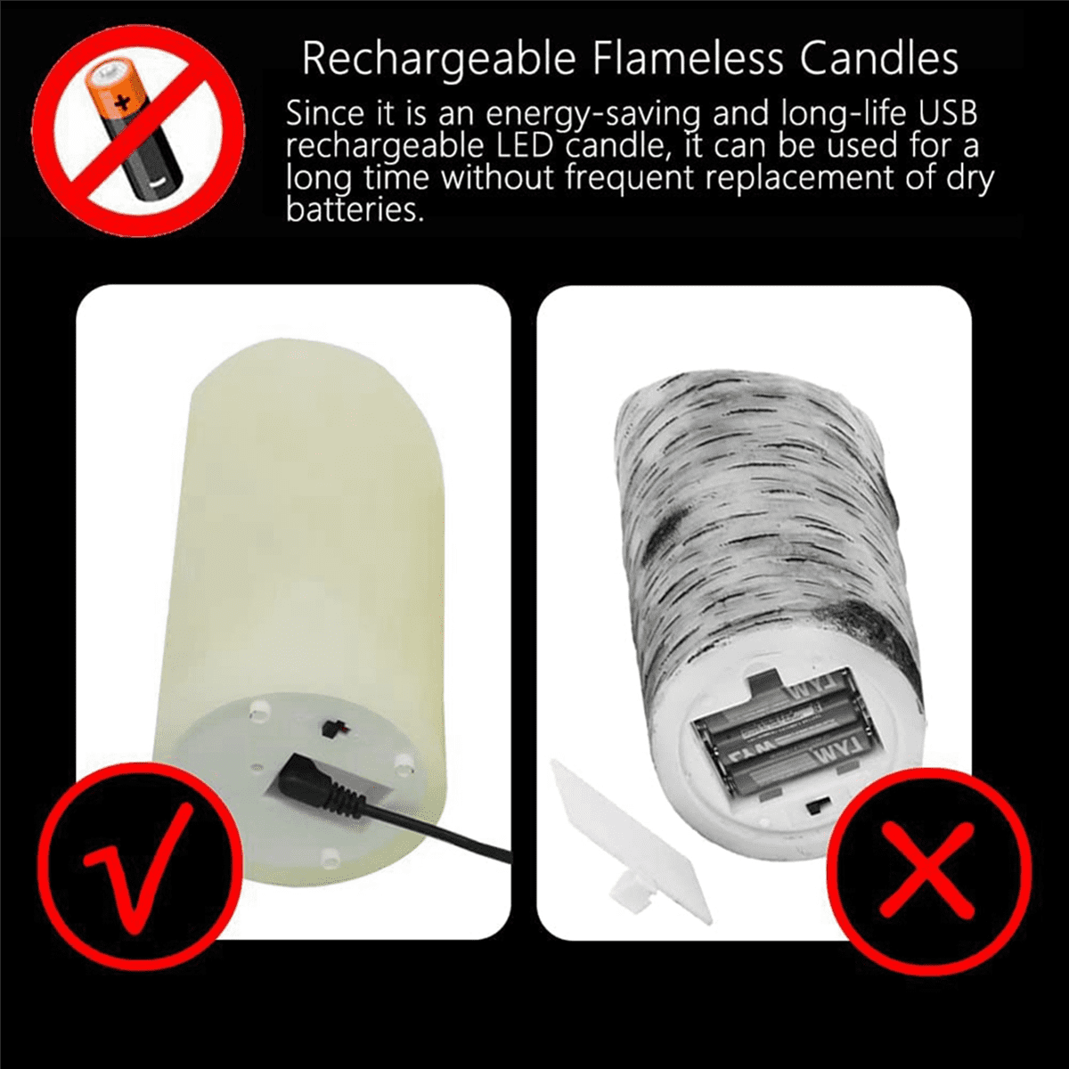2X LED Candles, Flickering Flameless Candles, Rechargeable Candle, Real Wax Candles with Remote Control,10cm A