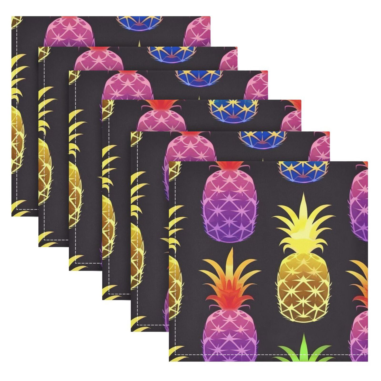 JSTEL Rainbow Pineapple Cloth Napkins Set of 6, 20x20 Inch Washable and Reusable Napkin for Decoupage Dinner Party Everyday Use