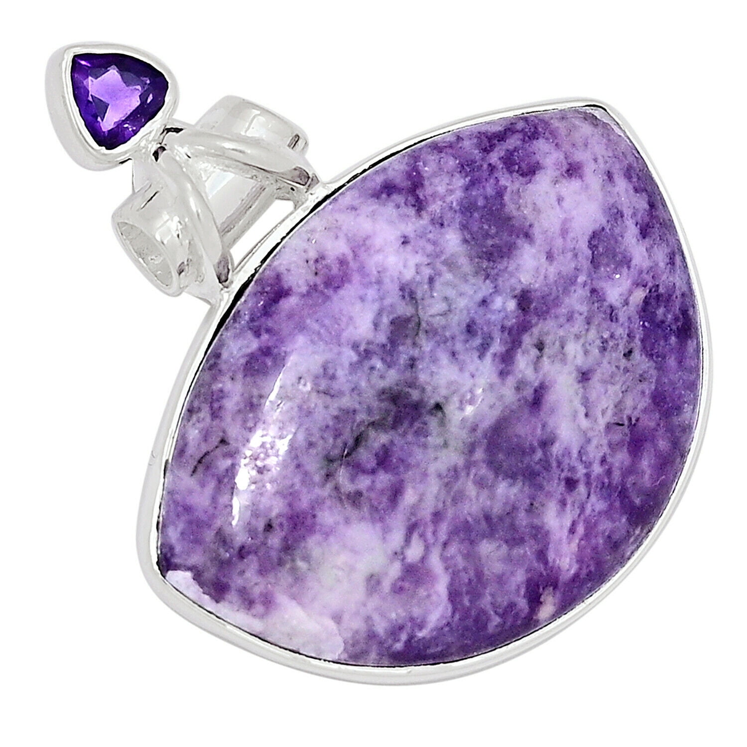 Lepidolite necklace Adjustable large stone pendant Lavender crystal necklace