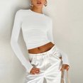 thumbnail image 1 of Camisetas De Mujer Camisetas de mujer Cuello redondo Manga larga Crop Top Slim Fit Streetwear (Blanco L) Cgtredaw Para estrenar, 1 of 1