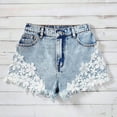 thumbnail image 6 of Girls Floral Lace Denim Shorts, Partial Elastic Waist Frayed Raw Hem Light Washed Jean Shorts, Cute Casual Summer Kids Bottoms for Daily Wear(Blue,8-9 Years), 6 of 9