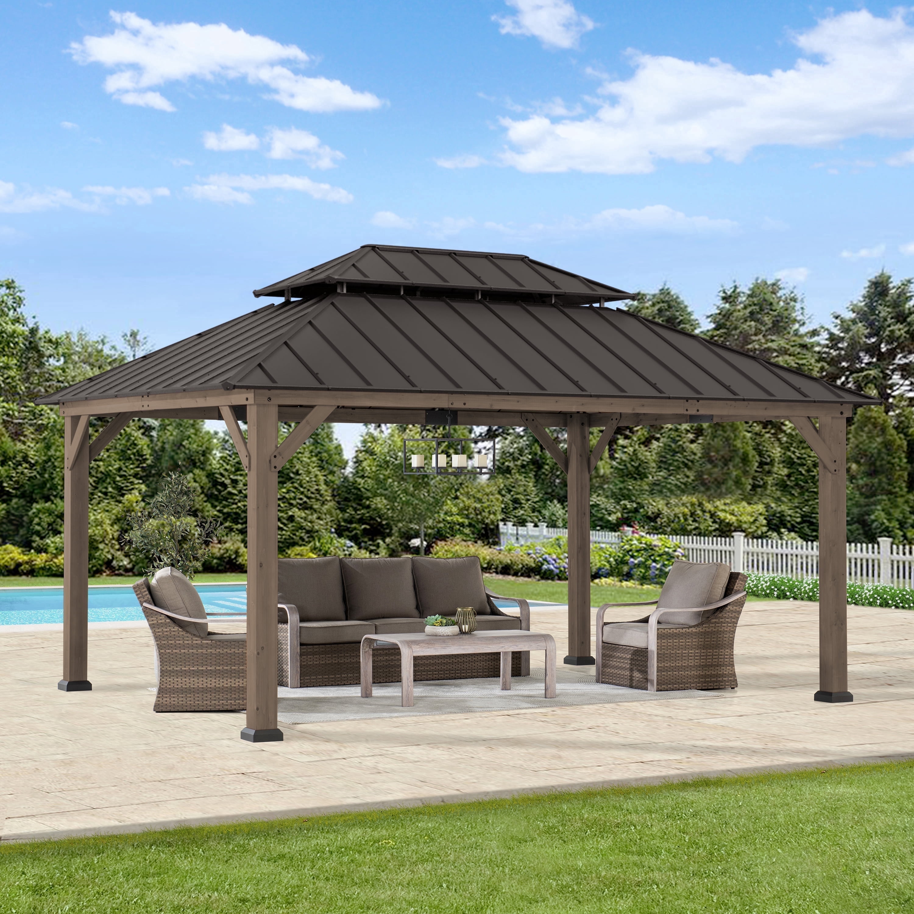 Sunjoy Archwood 13x15 ft. Cedar Wood & Metal Outdoor Hardtop