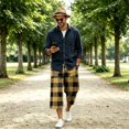 thumbnail image 2 of JoveMarine Men's Plaid Cargo Shorts Loose - Summer Work Shorts with Multiple Pockets, Knee-Length Relaxed Fit for Daily Wear,Yellow 3XL, 2 of 6