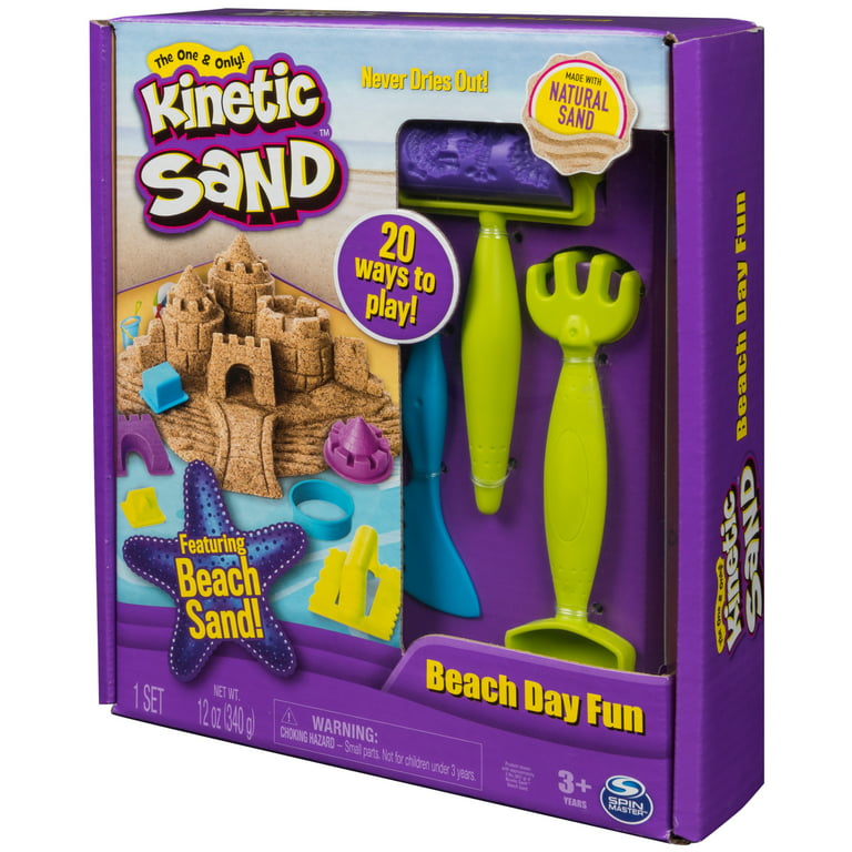 Kinetic Sand, Beach Day Fun Playset with Castle Molds, Tools and