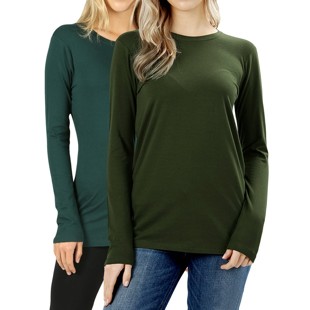 TheLovely - Women Basic Round Crew Neck Long Sleeve Stretch Cotton ...