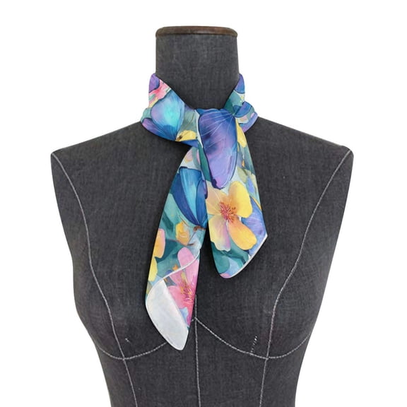 Square Scarf 24x24 Inch Vibrant Blue Butterflies Silky Satin Sun Protection Neck Scarf for Women Multi-Purpose Head Wrap Bandana for Hair Bag Decoration