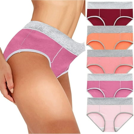 

WGOUP 5PC Women Patchwork Color Briefs Leisure Large Size Female Panties Underpants Pink