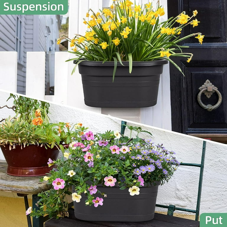 LA JOLIE MUSE Hanging Planters For Outdoor Plants, Large Hanging Planter With Drain Holes, Outdoor Hanging Flower Pots, Matte Black, Honeycomb (13.2 Inch, Set Of 2