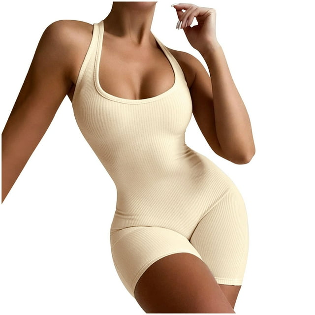 LOVZFMLL Combinaison de Yoga Sportive Serrée Taille Haute pour Femmes Beige TG