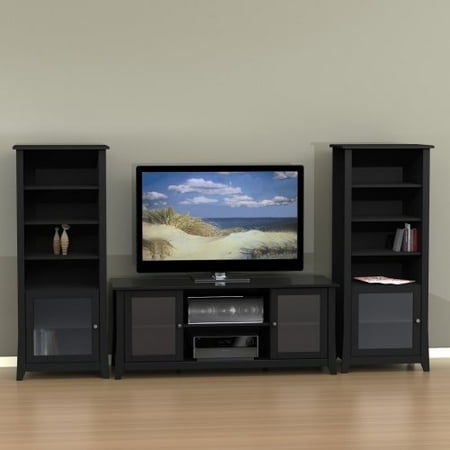 Megalak Finition Tuxedo 58 in. TV Console with Curio Cabinet Piers - Black