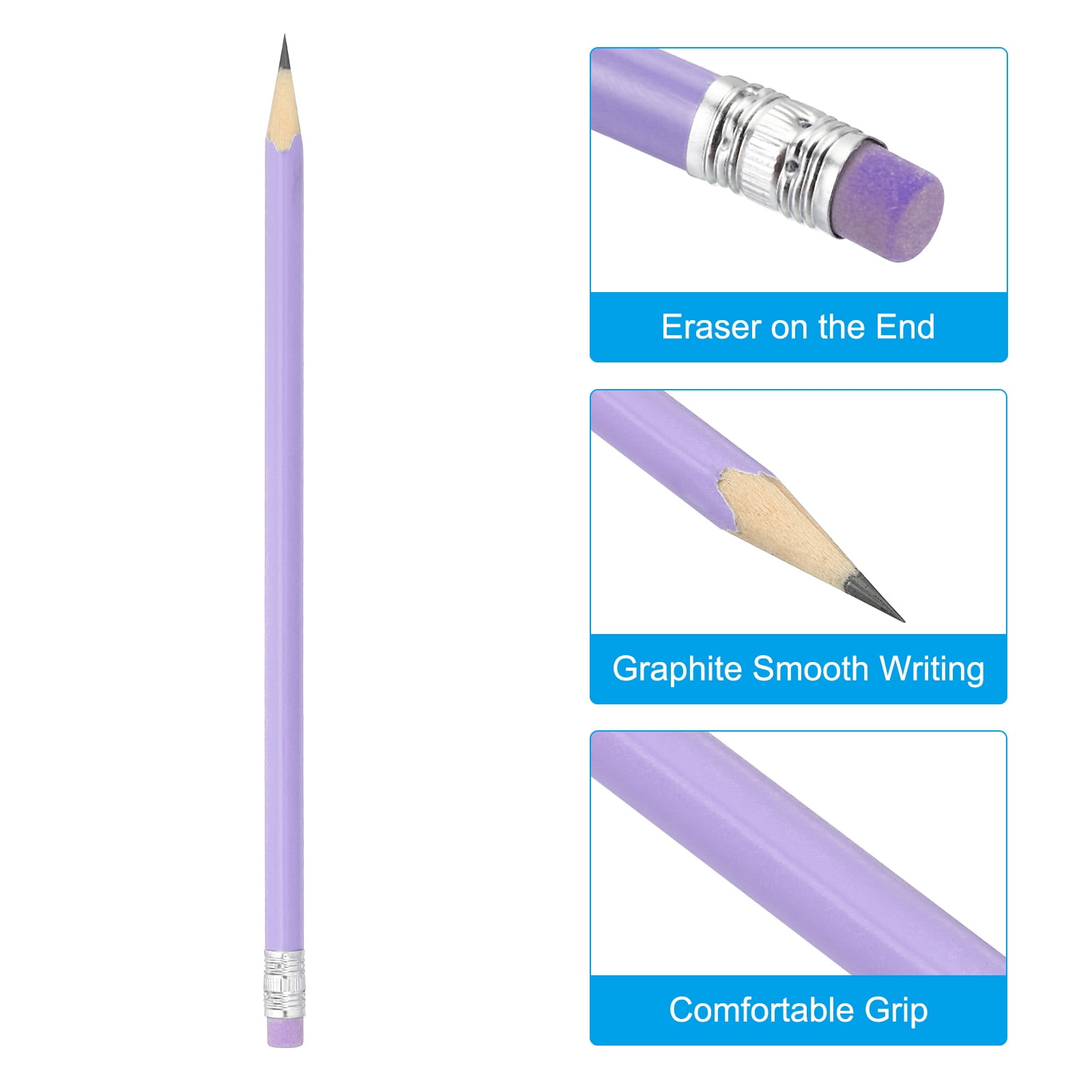 Uxcell Round Pencils, 48 Pack HB Graphite Pencils with Eraser Wood Pencils Cute Pencil for Classroom, Purple