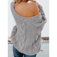 thumbnail image 7 of Asyoly Women Ribbed Cable Knit Sweater Long Sleeve Solid Color Off Shoulder Sexy Deep V Neck Casual Loose Pullover Oversized Jumpers, 7 of 7