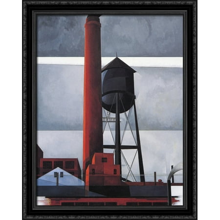 Wood Chimney - Chimney and Water Tower 28x34 Large Black Ornate Wood Framed Canvas Art by Charles Demuth