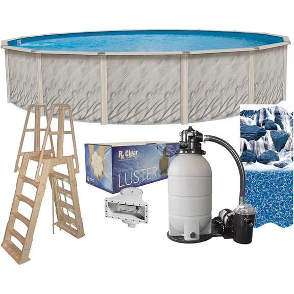 Lake Effect Pools Meadows 12' Round 52" Wall Above-Ground Swimming Pools, Full Start-up Kit