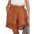 thumbnail image 4 of QAFOPEH Women Lace Hollow Out Ruffle High Waisted Pocket Solid Color Shorts, 4 of 5