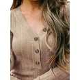 thumbnail image 3 of Gvmfive Women Long Sleeve Buttons Tops Shirt V-Neck Solid Color Blouse, 3 of 4