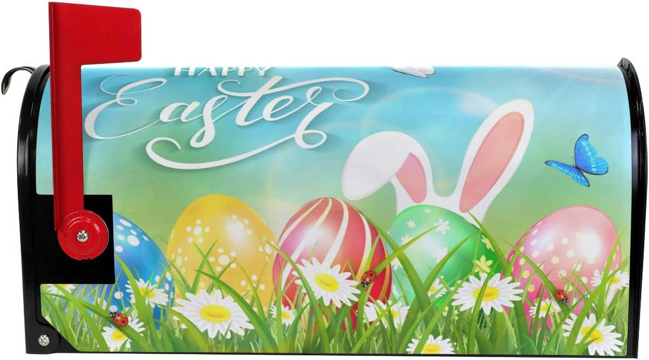 Easter Bunny and Eggs Magnetic Mailbox Cover MailWraps Garden Yard Home Decor for Outside Standard Size-18"x 20.8"