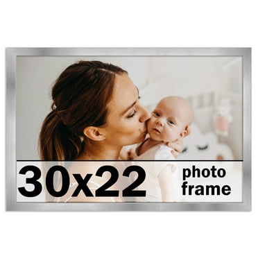30x22 Frame Silver Stainless Steel Solid Wood Picture Frame | 0.75 Inch Moulding Width | Includes