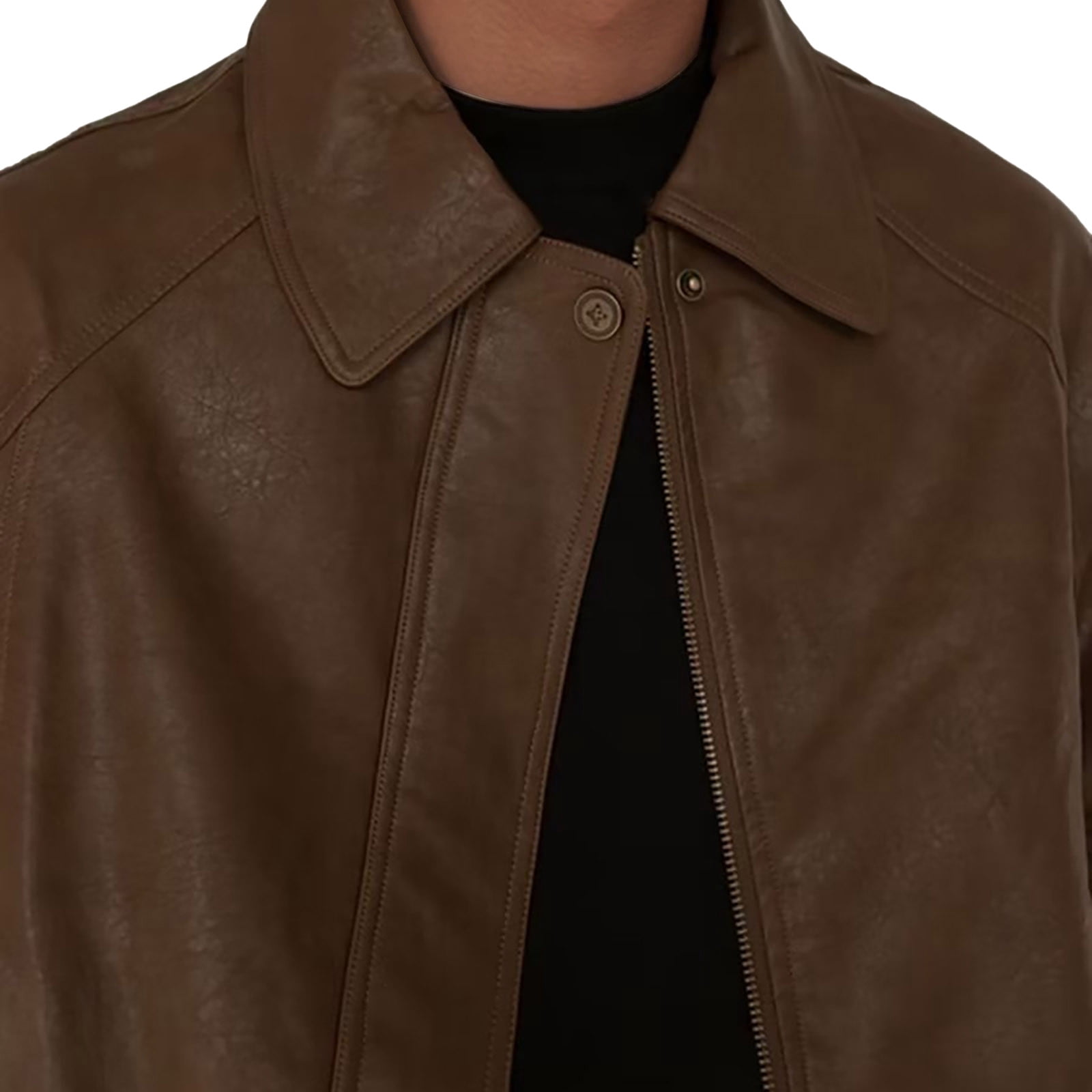 Awdenio Leather Jacket for Men Zipper Classic Vintage Button Loose Fit Lapel Collar Heavyweight Windproof Motorcycle Jacket Coat