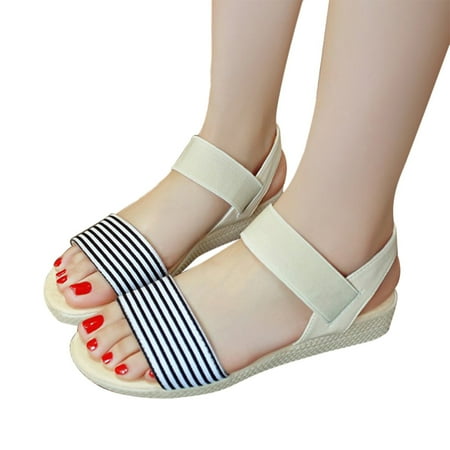 

Women Comfy Platform Wedge Shoes Casual Stripe Sandals for Summer 36