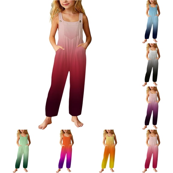 Vrotazzy Stylish Casual Loose Fit Kids Jumpsuit with Pockets for Daily and Outdoor Activities