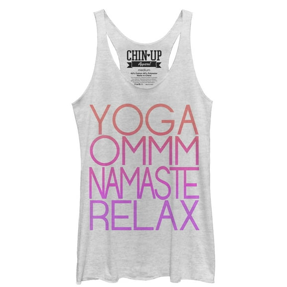 Women's CHIN UP Yoga Words Racerback Tank Top White Heather Medium