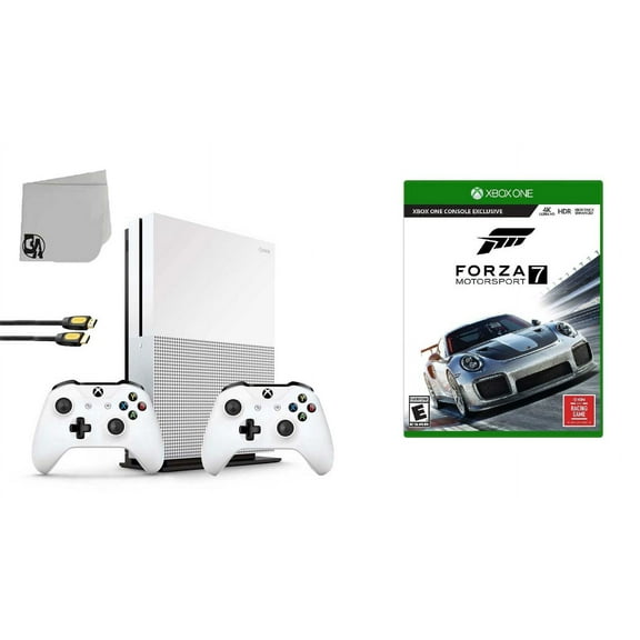 Pre-Owned Microsoft 234-00051 Xbox One S White 1TB Gaming Console with 2 Controller Included with Forza Motorsport 7 BOLT AXTION Bundle