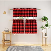 3 Pc Cotton Classic Country Farmhouse Kitchen Window Curtain -Red & Black Buffalo Check Tier & Valance Set, 54" x 18" / 27" x 36"