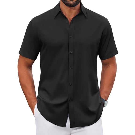 COOFANDY Button Down Shirt for Men Short Sleeve Casual Shirts Wrinkle-Resistant Stretch Modern Dress Shirt