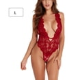 thumbnail image 1 of Ropa interior sexy para mujer Ropa de dormir Deep V Lace Body Lencería, rojo vino, L kenally XX000084-09, 1 of 7