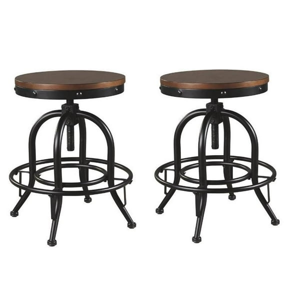 Home Square 2 Piece Swivel Counter Stool Set with Wood Top in Brown and Black