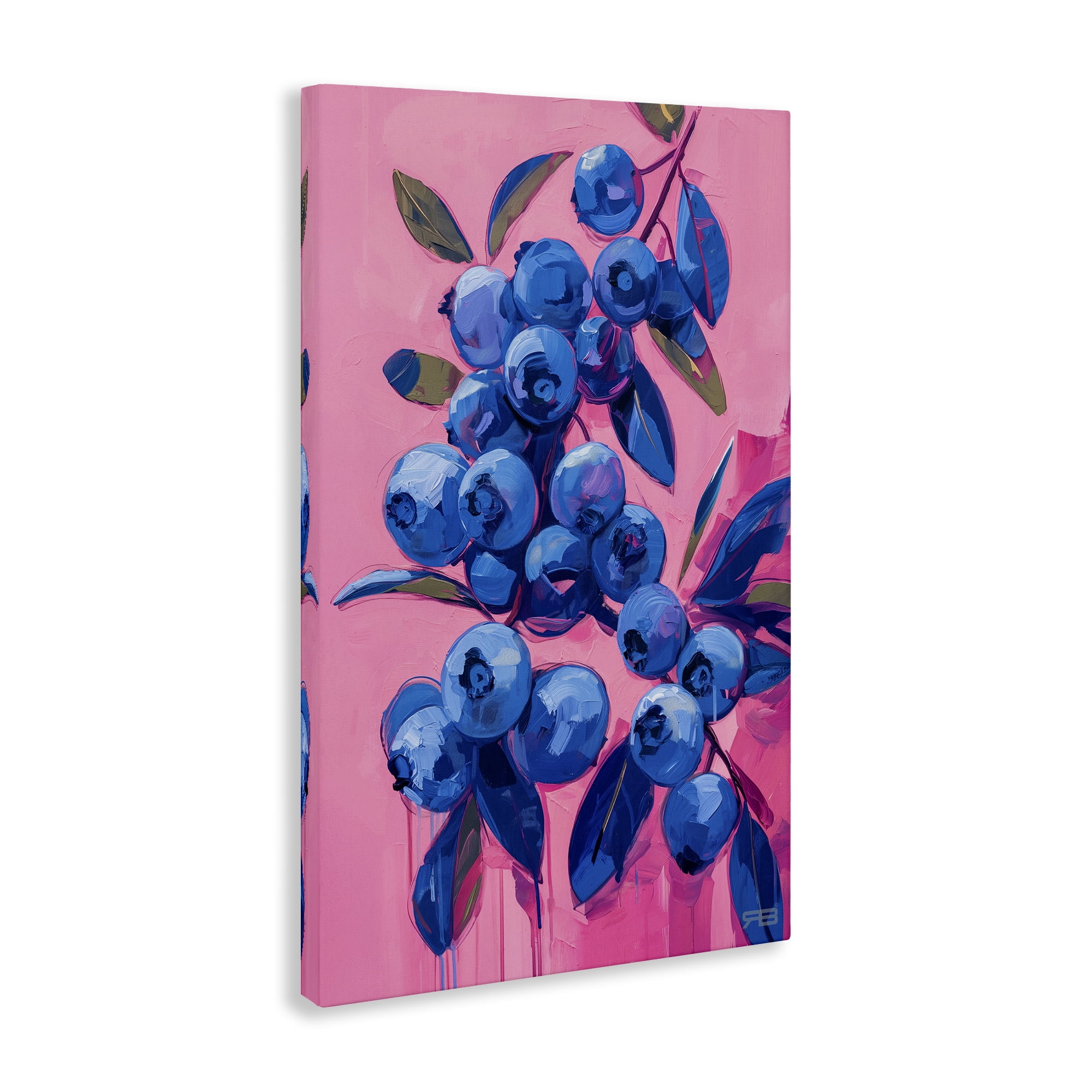Stupell Industries Vibrant Blueberries on Pink Food & Beverage Painting Wrapped Canvas Art Print Wall Art, 24 x 36